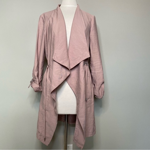Nicole Miller Draped Collar Pink Trench Coat Jacket, Small - Picture 1 of 13